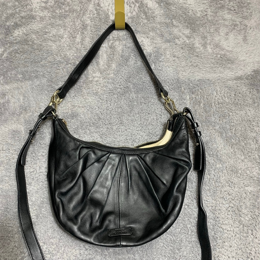 Vince Camuto Crossbody Bag Womens Small Black Leather Pleated Crescent Hobo